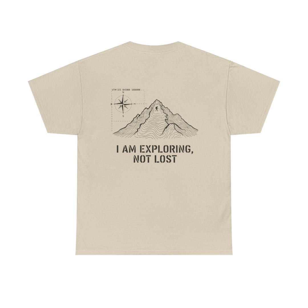 Gallus Adventure Tee — "I Am Exploring, Not Lost" Mountain Graphic T-Shirt