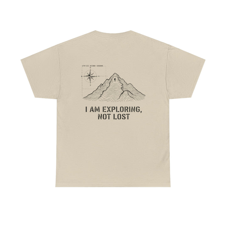Gallus Adventure Tee — "I Am Exploring, Not Lost" Mountain Graphic T-Shirt
