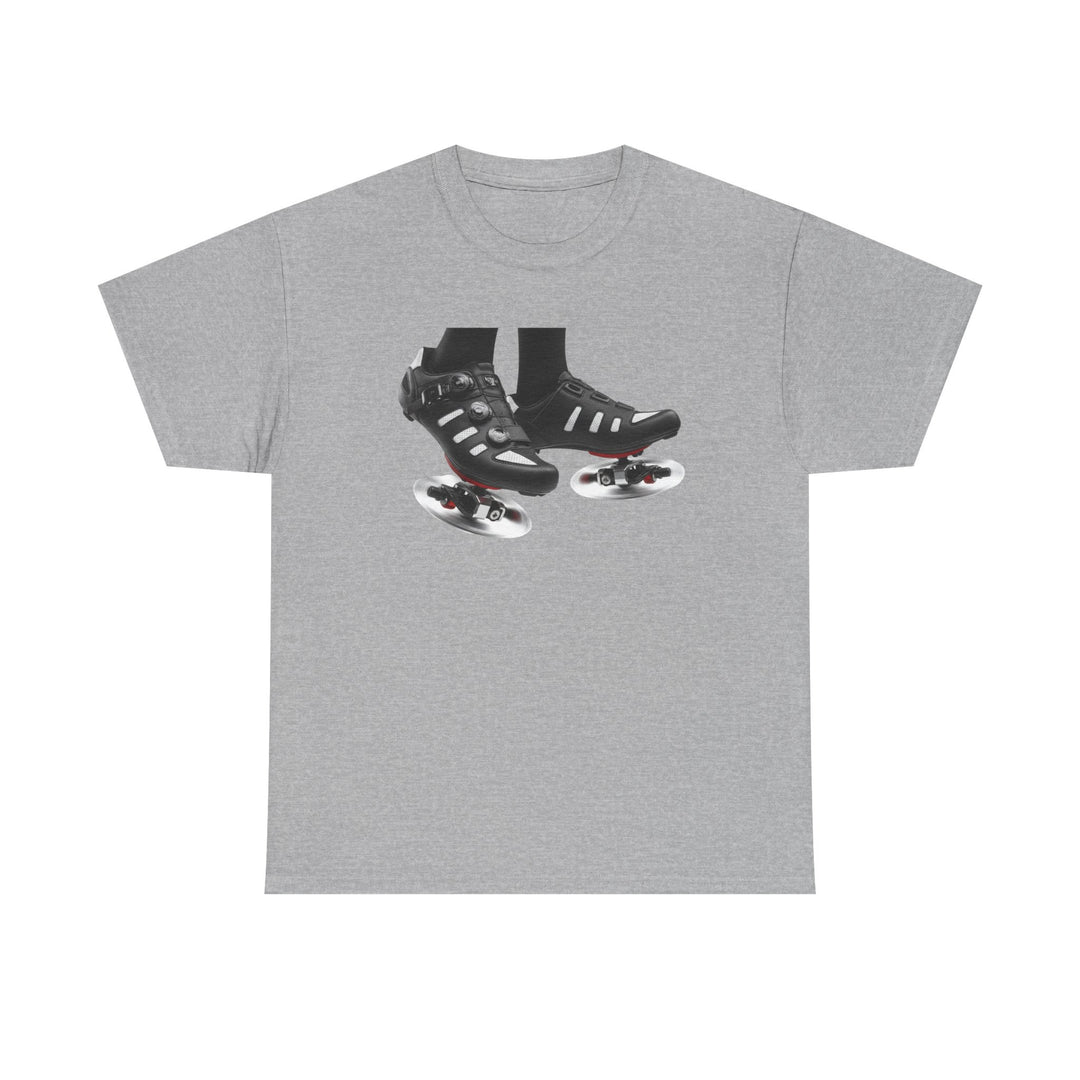 Spin Shoes Tee – soft, breathable cotton featuring a cycling shoes graphic. Perfect for spin classes, indoor workouts, and casual activewear.
