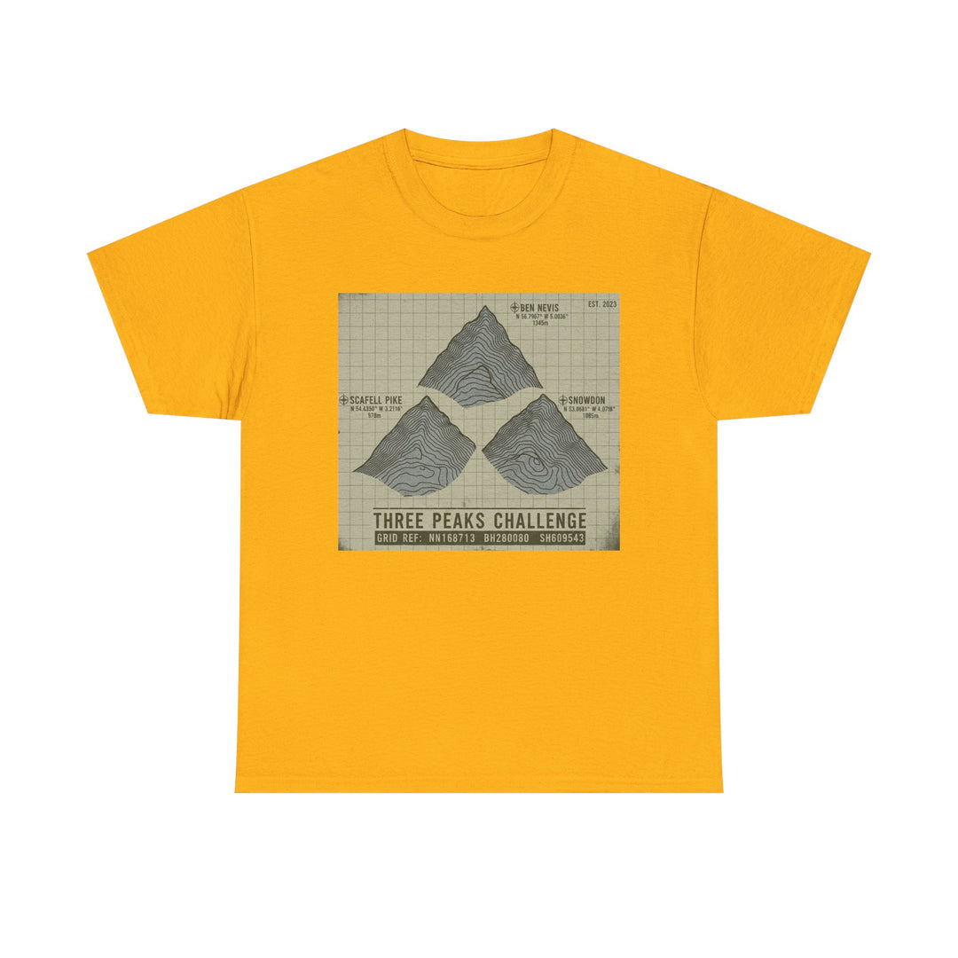 Three Peaks Challenge Graphic T-Shirt — Retro UK Mountain Summit Tee