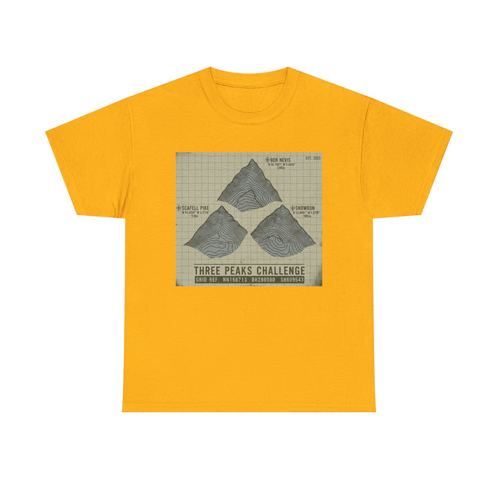 Three Peaks Challenge Graphic T-Shirt — Retro UK Mountain Summit Tee
