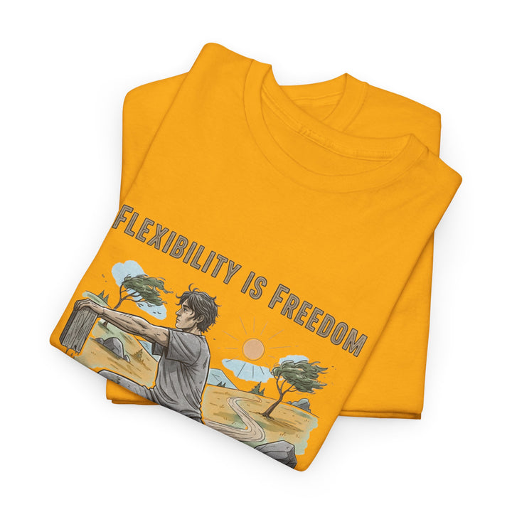 Flexibility Is Freedom Tee – soft, breathable cotton featuring a motivational design. Perfect for yoga, Pilates, stretching, or casual active lifestyle wear.