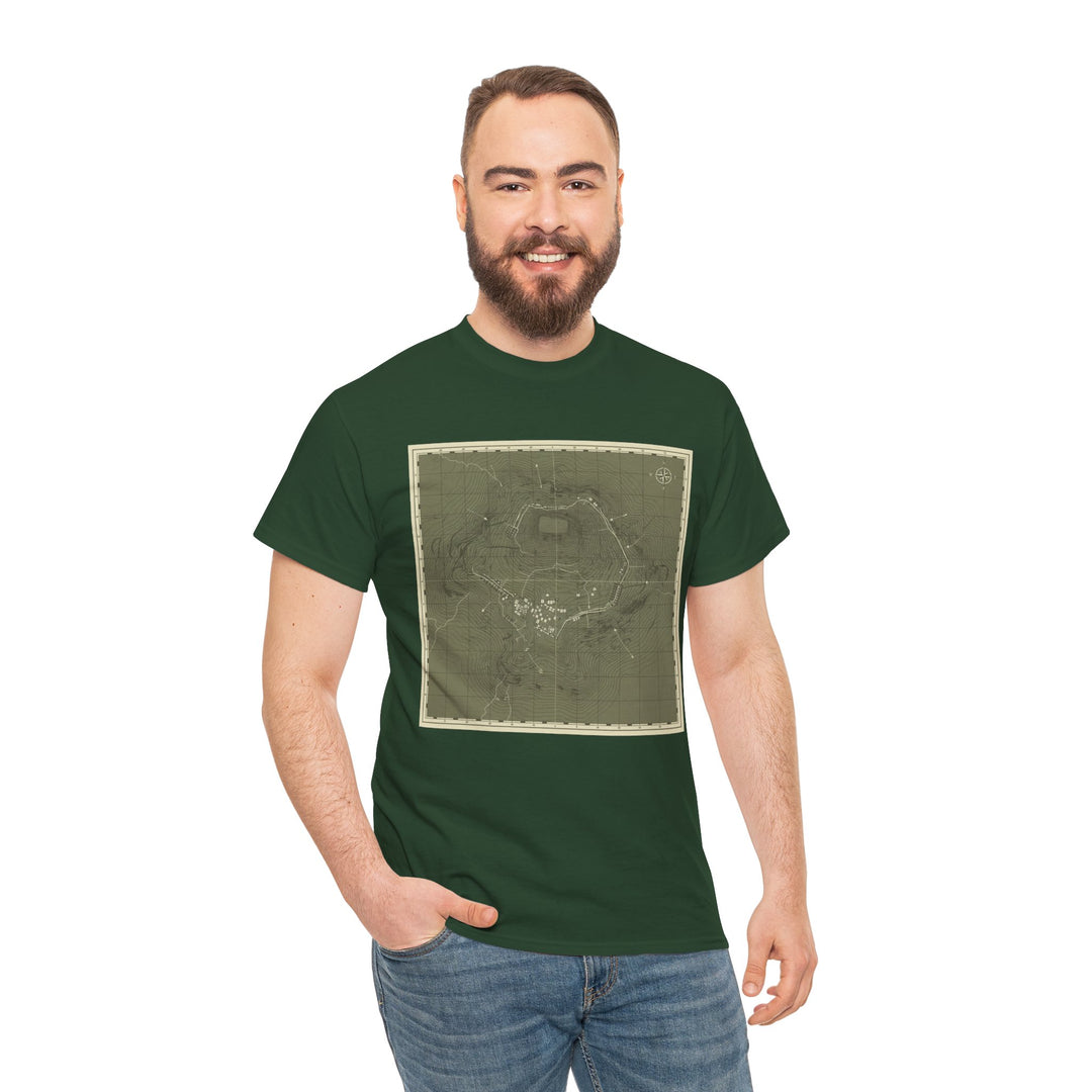 Isandlwana Map Print T-Shirt featuring a vintage topographic design. A bold heritage graphic tee inspired by historic terrain.