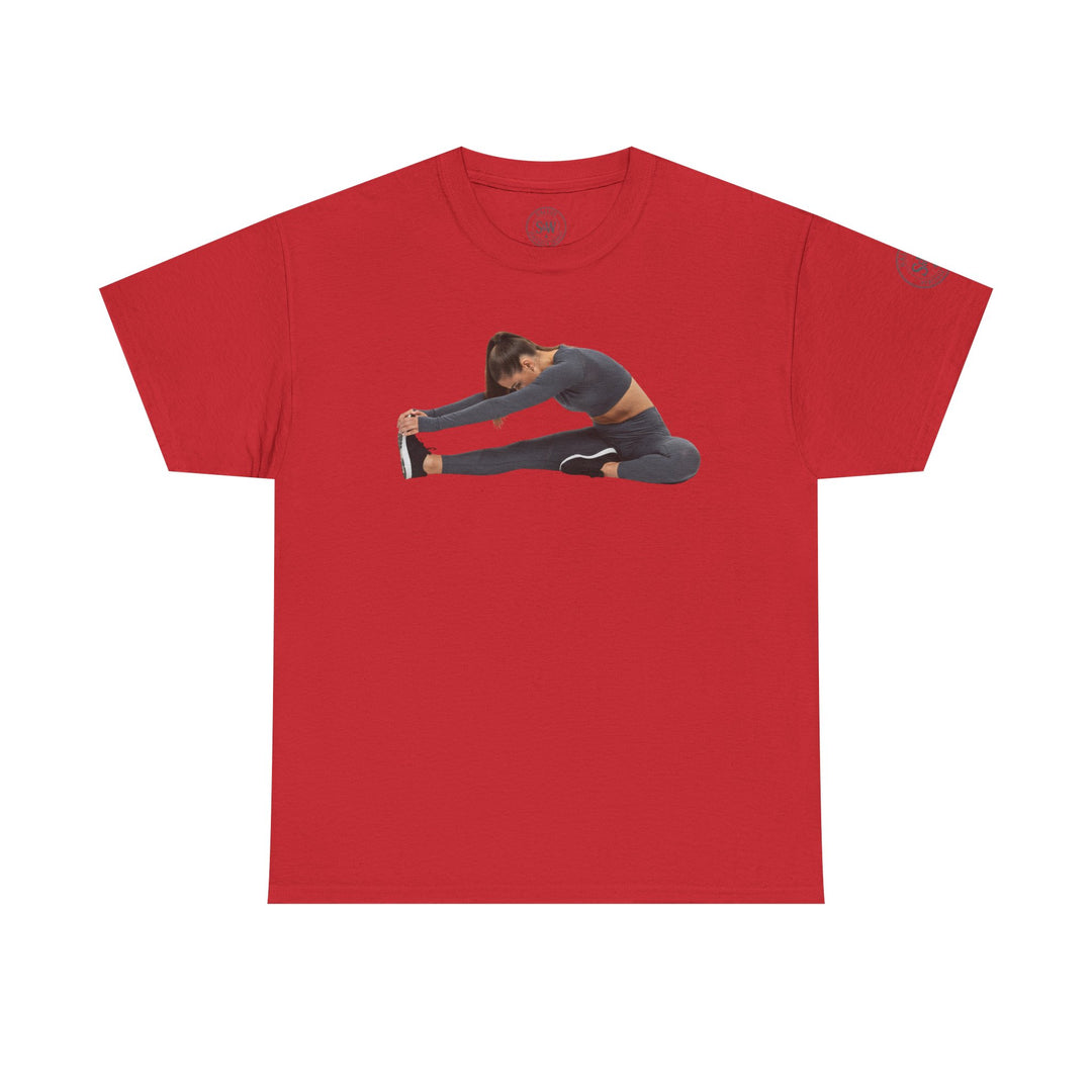 Red T-shirt by S&amp;W Gallus, featuring a yoga pose graphic on the front.