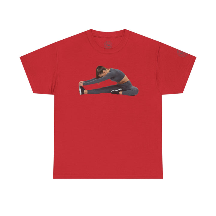 Red T-shirt by S&amp;W Gallus, featuring a yoga pose graphic on the front.