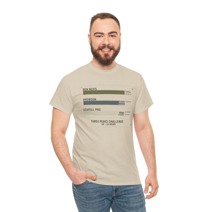 Three Peaks Challenge Graphic T-Shirt — Retro UK Mountain Hiking Tee