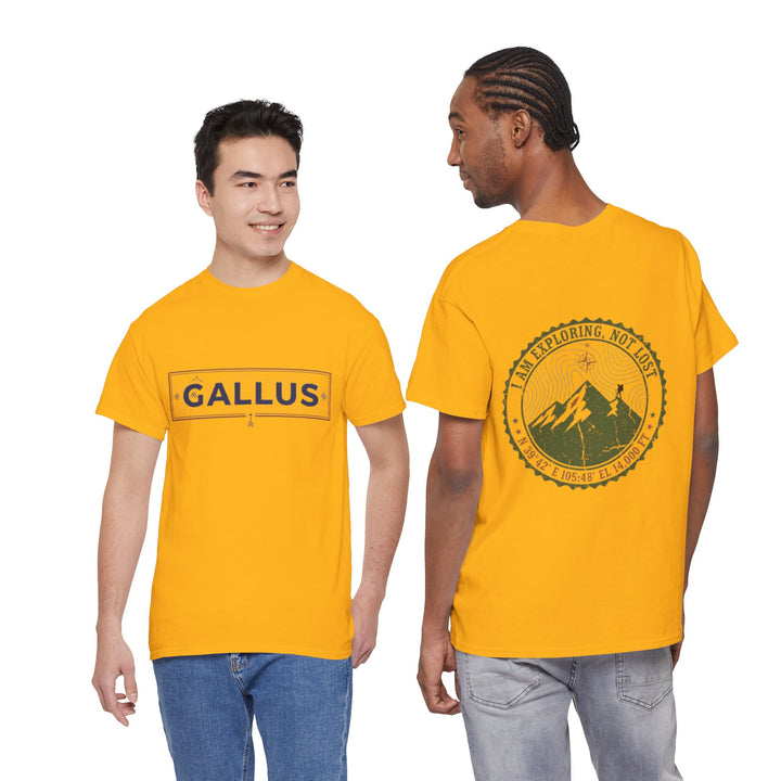 Adventure Logo Tee — "GALLUS" Mountain Badge Shirt (Exploring Not Lost)