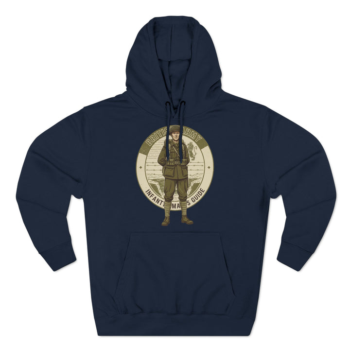 Navy blue hoodie by S&amp;W Gallus with a graphic design of a British Army Infantryman.