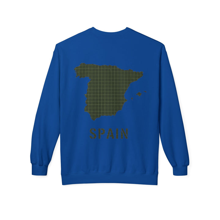 Spain Map Crewneck Sweatshirt — Military Green Grid Spain Graphic