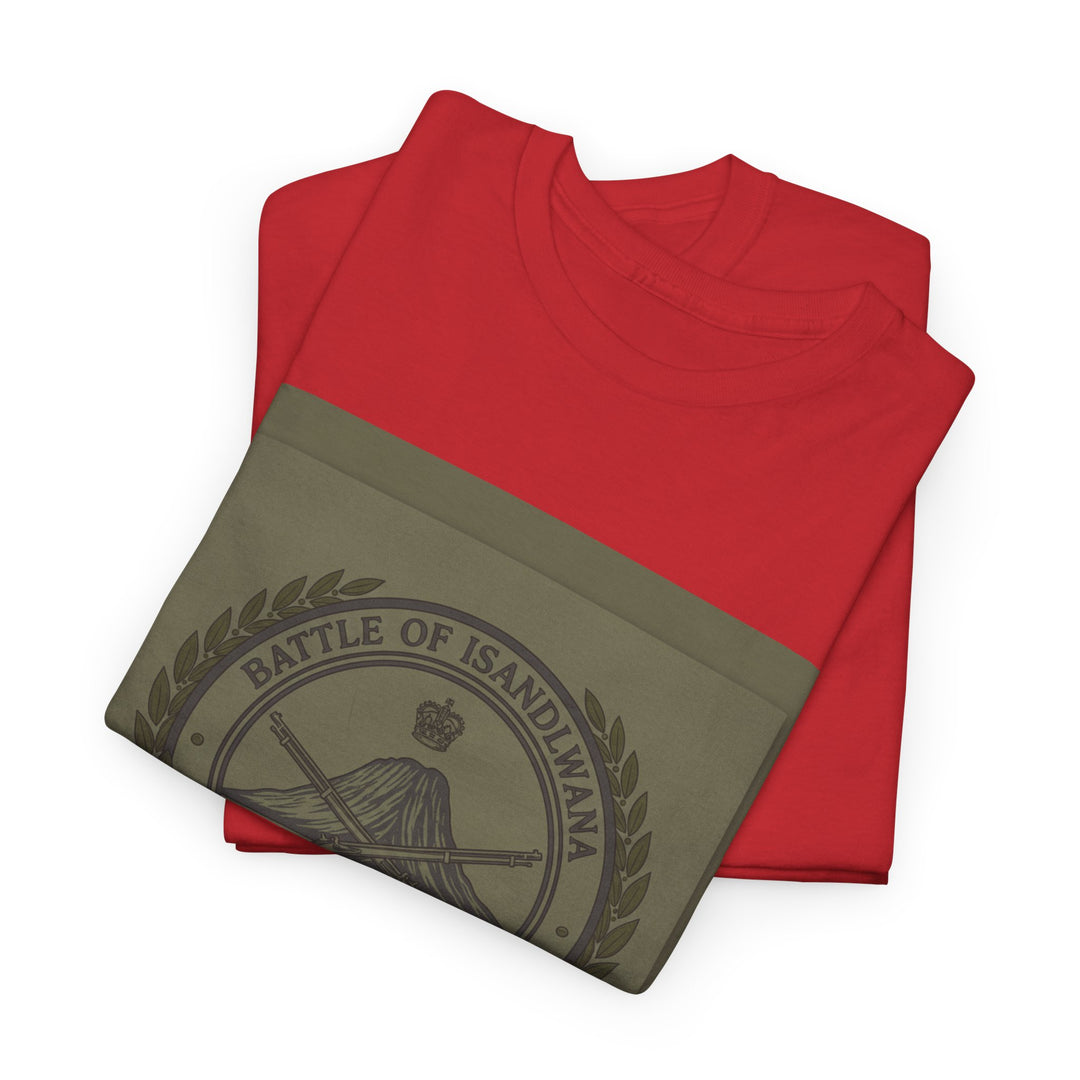 Isandlwana vintage military emblem crewneck T-shirt. Heritage graphic design inspired by historic battlefield legacy.
