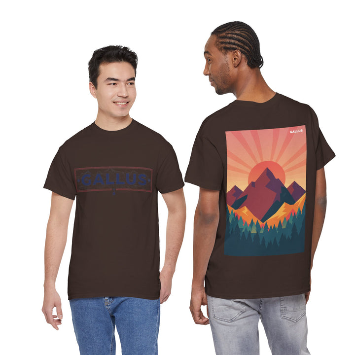 T-Shirt — Gallus Mountain Graphic Tee (Sunrise Landscape Back Print)