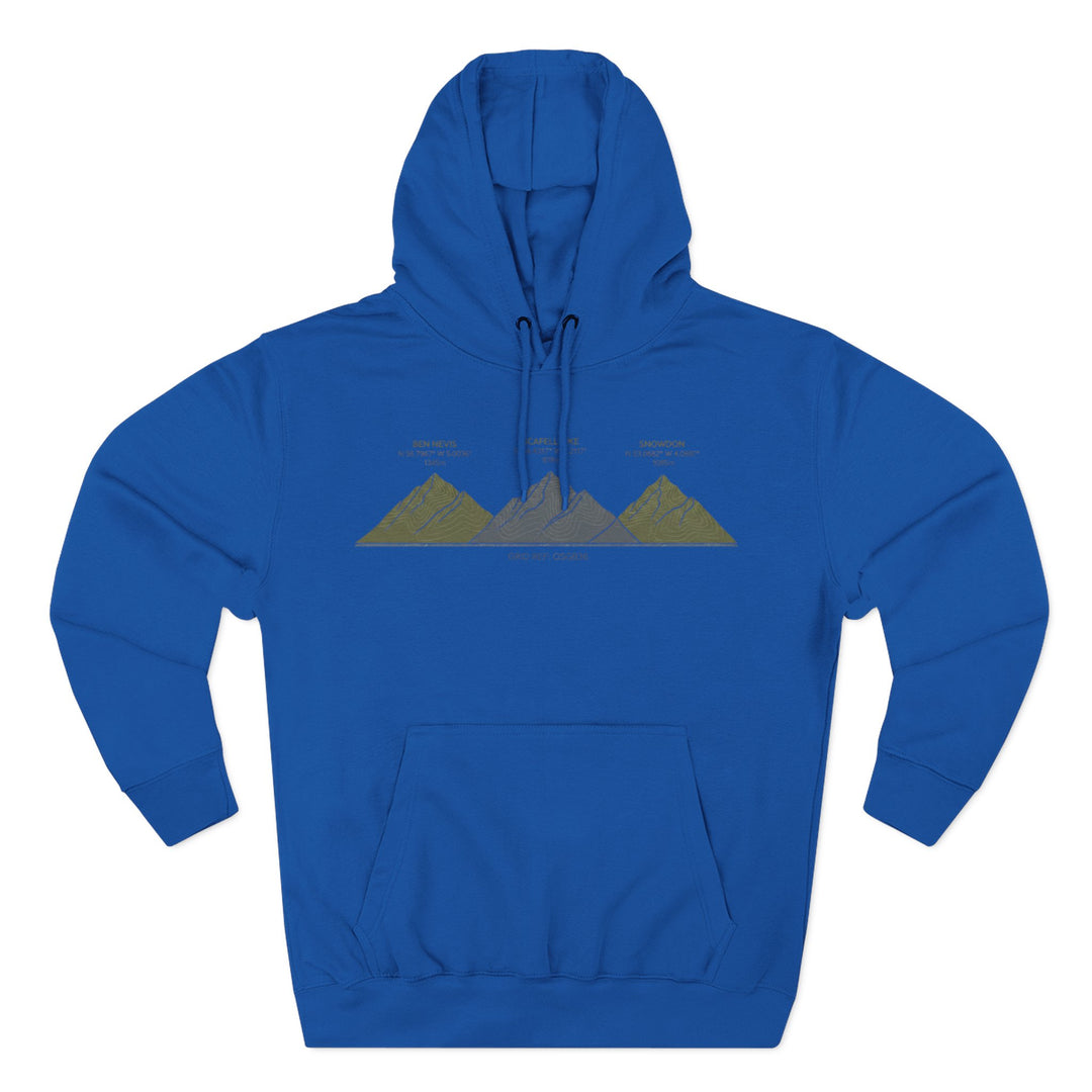 Three Peaks Challenge Graphic Hoodie — Retro UK Mountain Heritage Pullover