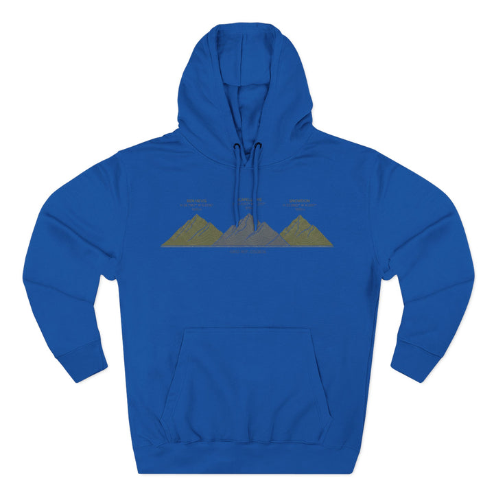 Three Peaks Challenge Graphic Hoodie — Retro UK Mountain Heritage Pullover