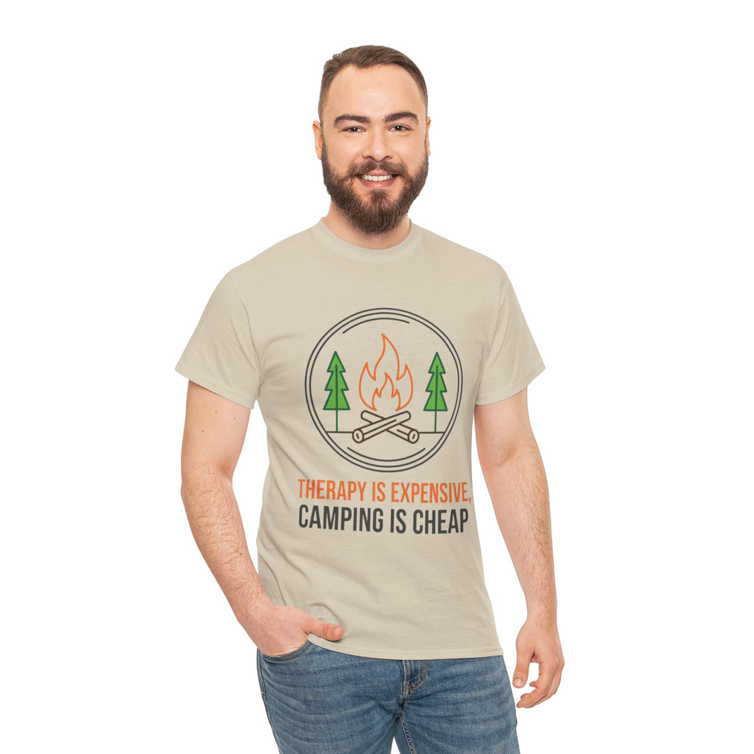Funny Camping Therapy T-Shirt — Retro Campfire Graphic Adventure Tee