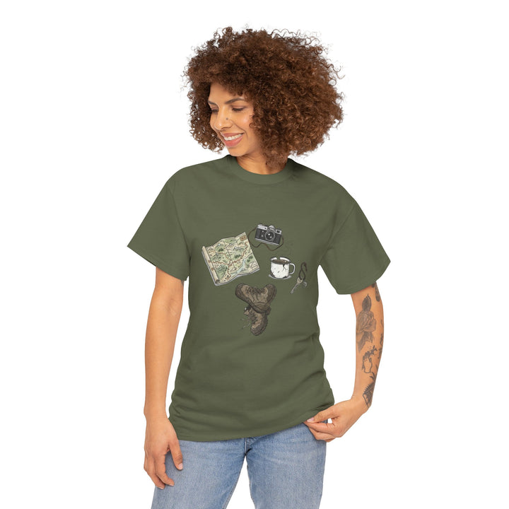 Retro Mountain Camping Gear Graphic T-Shirt - Outdoor Adventure Tee