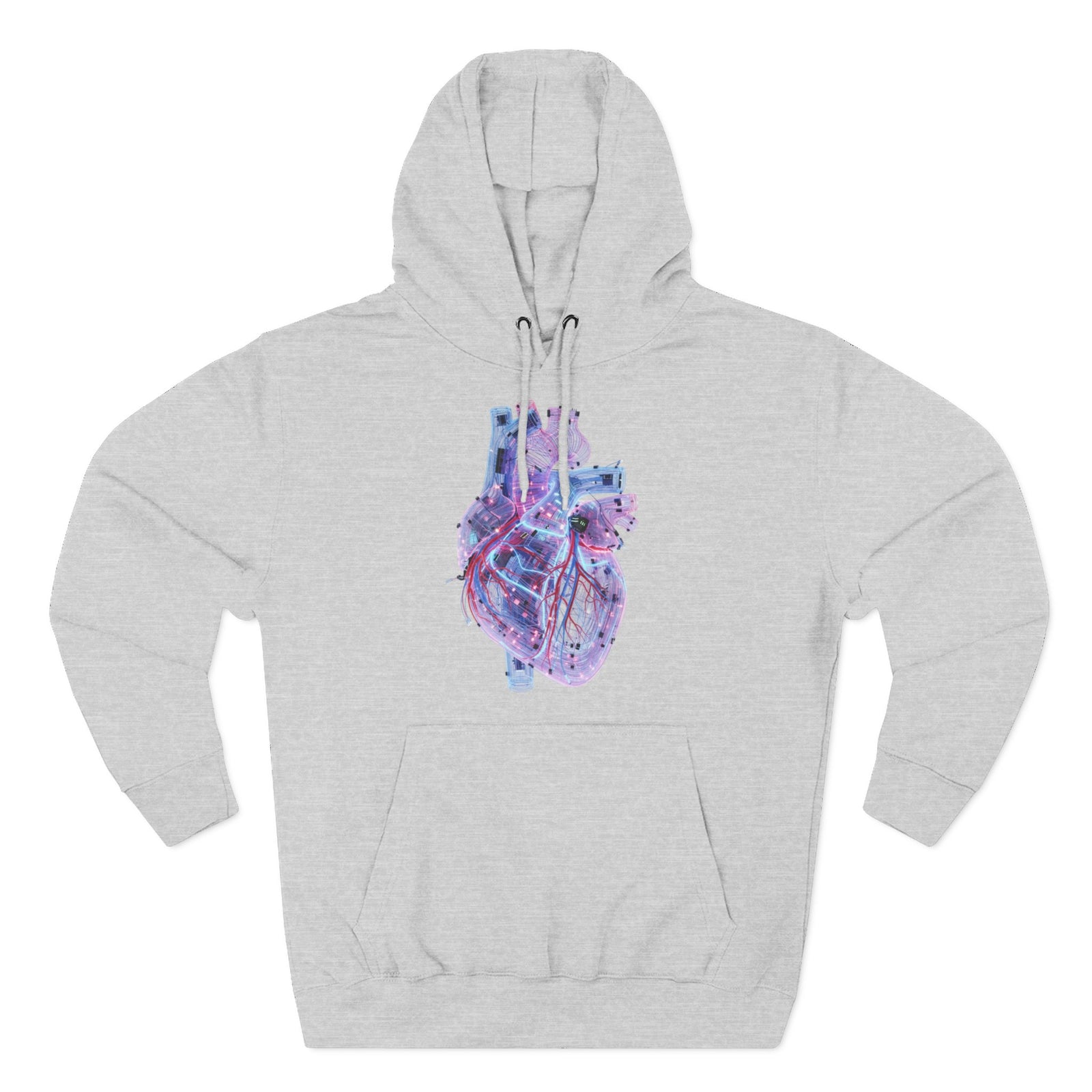 Gray hoodie by S&W Gallus with a digital heart graphic on the chest and a front pocket.