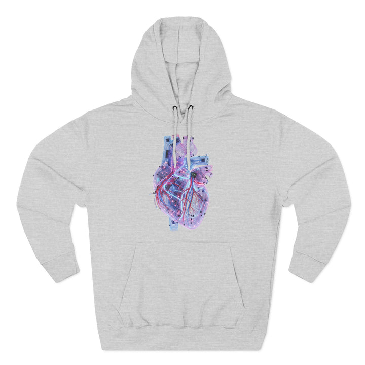 Gray hoodie by S&amp;W Gallus with a digital heart graphic on the chest and a front pocket.