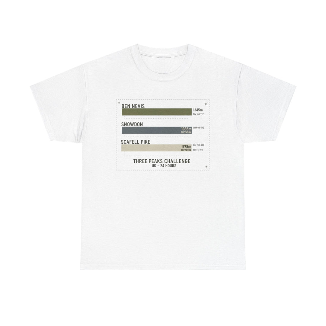 Three Peaks Challenge Graphic T-Shirt — Retro UK Mountain Hiking Tee