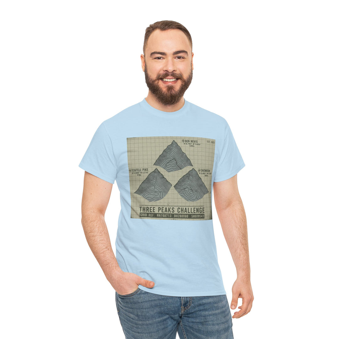 Three Peaks Challenge Graphic T-Shirt — Retro UK Mountain Summit Tee