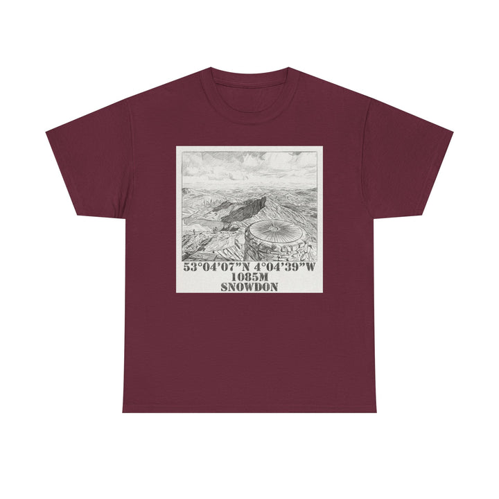 Snowdon Mountain Tee — Vintage Map Illustration with Coordinates