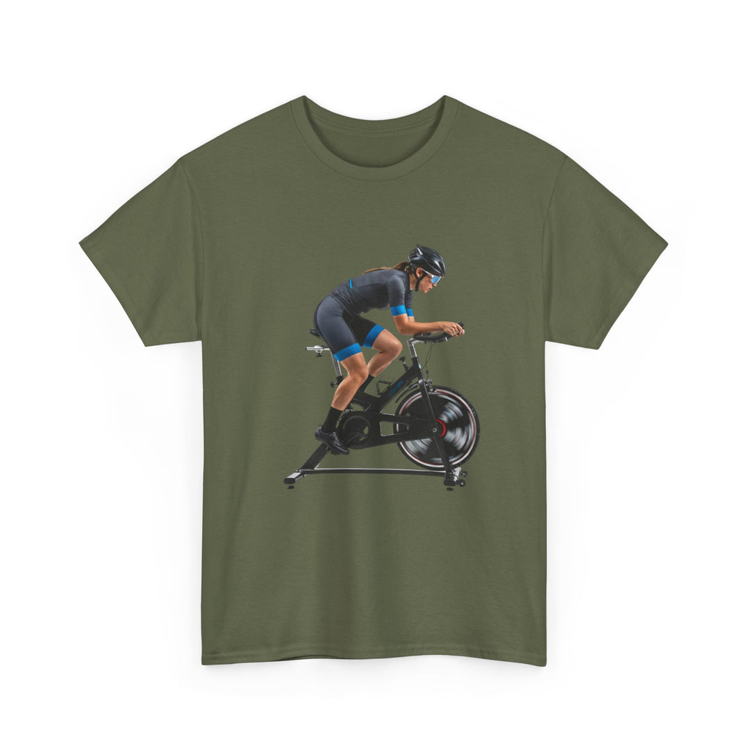 Spin Indoor Trainer T‑Shirt – lightweight, breathable cotton designed for indoor cycling. Comfortable, durable, and perfect for spin workouts and training.