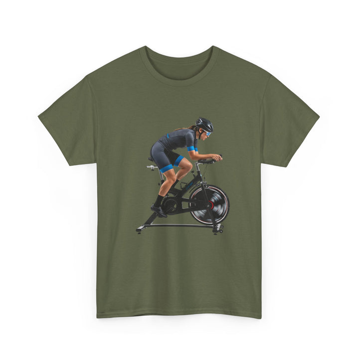 Spin Indoor Trainer T‑Shirt – lightweight, breathable cotton designed for indoor cycling. Comfortable, durable, and perfect for spin workouts and training.