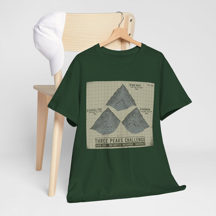 Three Peaks Challenge Graphic T-Shirt — Retro UK Mountain Summit Tee