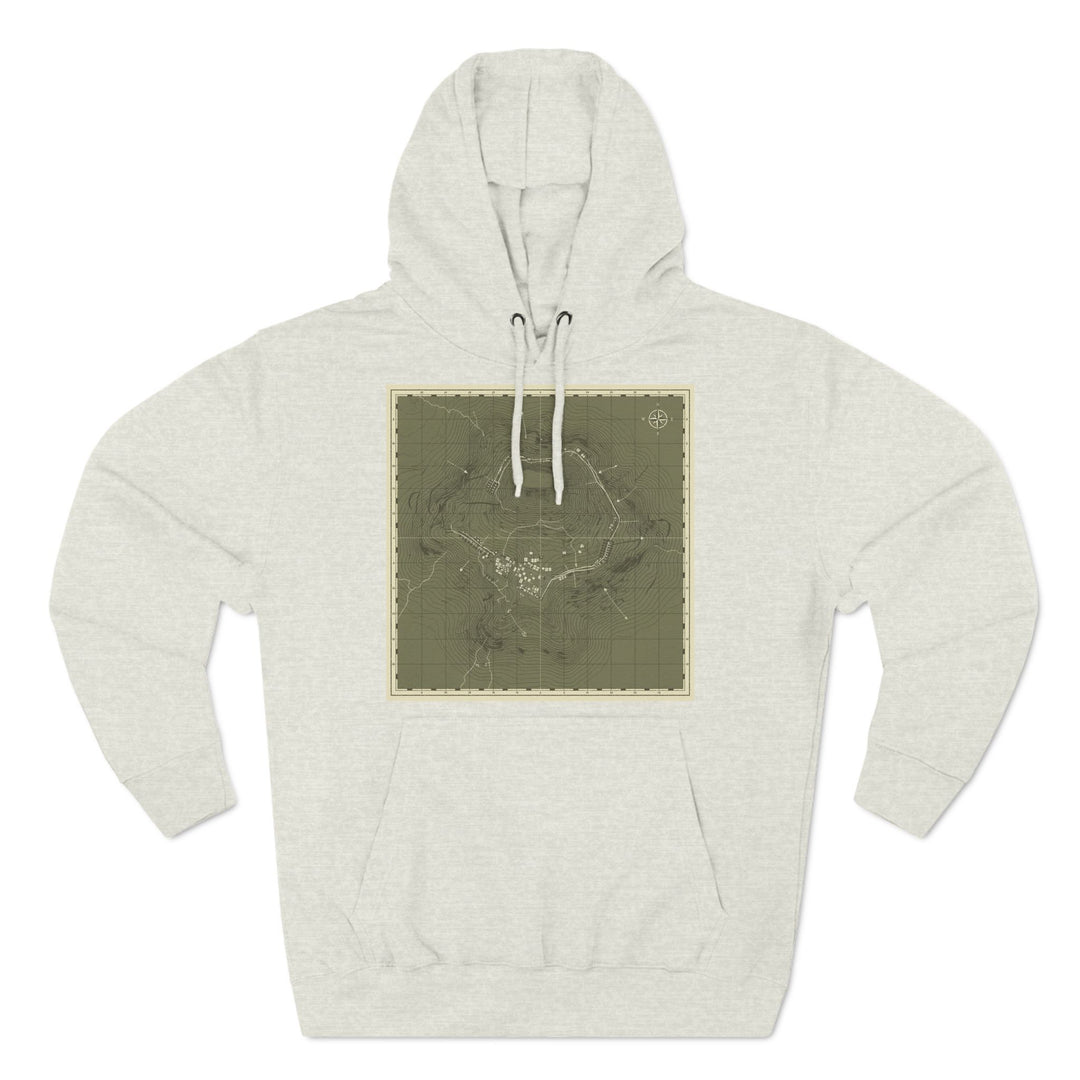 Heather grey hoodie by S&amp;W Gallus, featuring a military map design on the front.