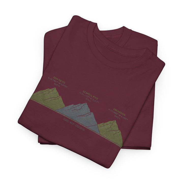 Three Peaks Challenge Graphic T-Shirt — Retro UK Mountain Hiking Tee