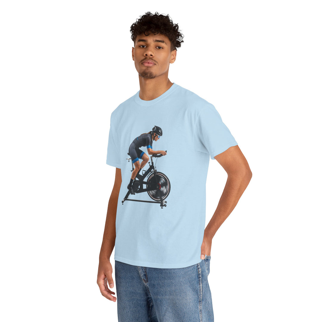 Spin Indoor Trainer T‑Shirt – lightweight, breathable cotton designed for indoor cycling. Comfortable, durable, and perfect for spin workouts and training.