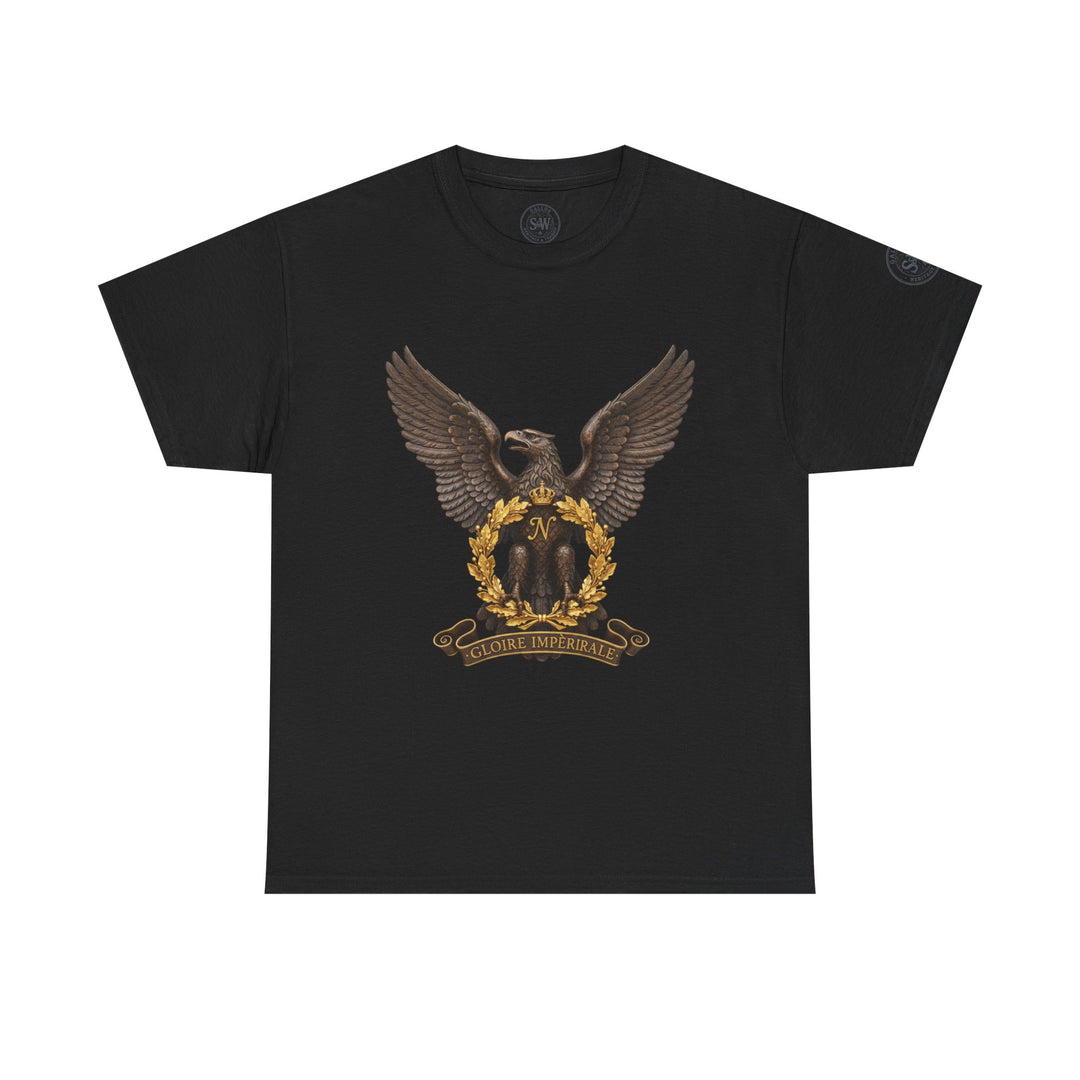 Black T-shirt by S&amp;W Gallus, featuring a decorative Napoleonic eagle crest.