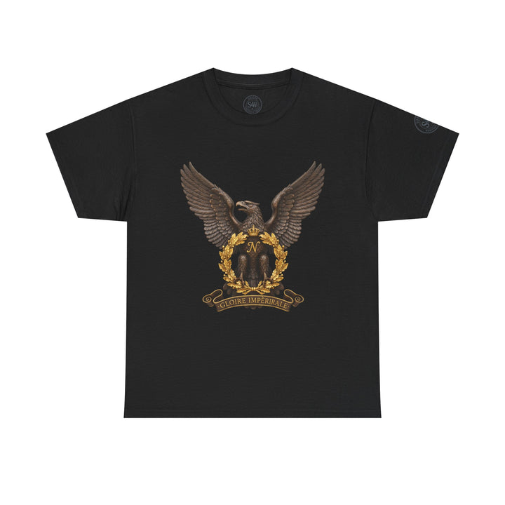Black T-shirt by S&amp;W Gallus, featuring a decorative Napoleonic eagle crest.
