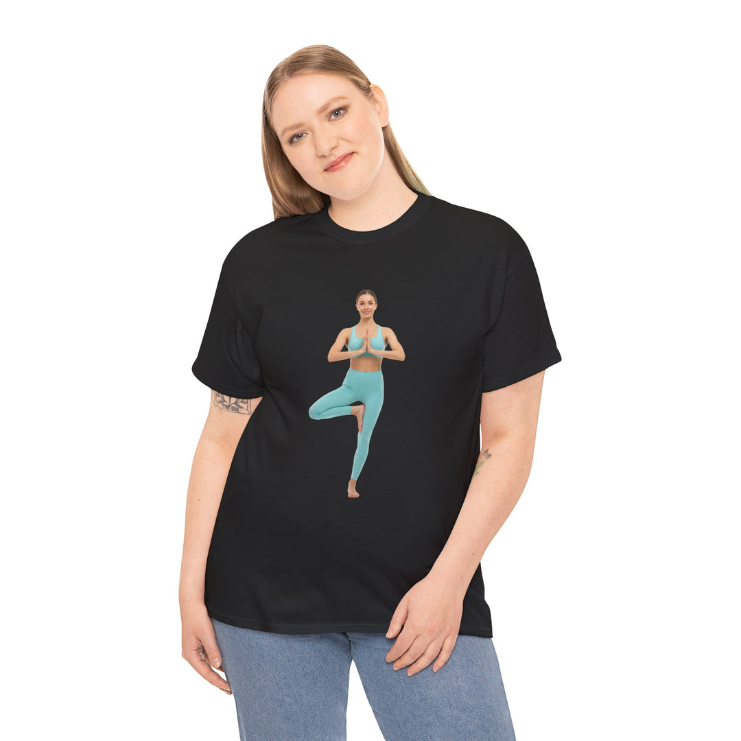 Yoga Pose Tee – soft, breathable cotton featuring a stylish yoga pose design. Perfect for yoga practice, meditation, or casual mindful lifestyle wear.