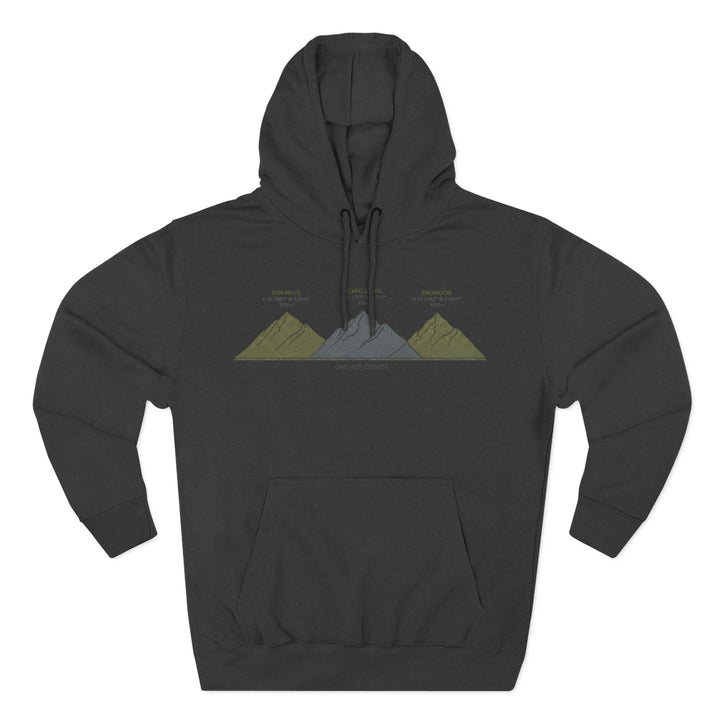 Three Peaks Challenge Graphic Hoodie — Retro UK Mountain Heritage Pullover