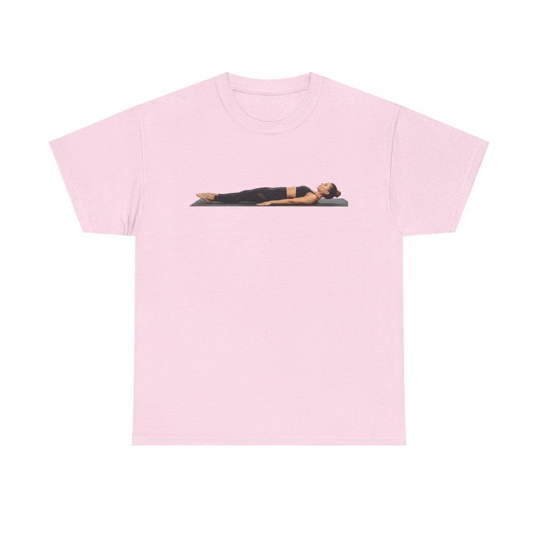 Yoga Savasana Pose Tee – soft, breathable cotton featuring the iconic Savasana pose. Perfect for yoga practice, meditation, or casual, mindful lifestyle wear.