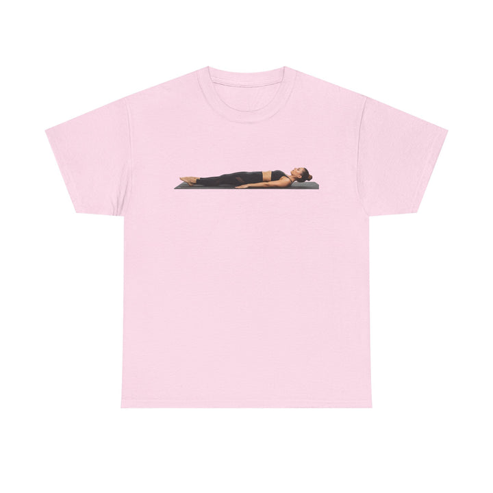 Yoga Savasana Pose Tee – soft, breathable cotton featuring the iconic Savasana pose. Perfect for yoga practice, meditation, or casual, mindful lifestyle wear.
