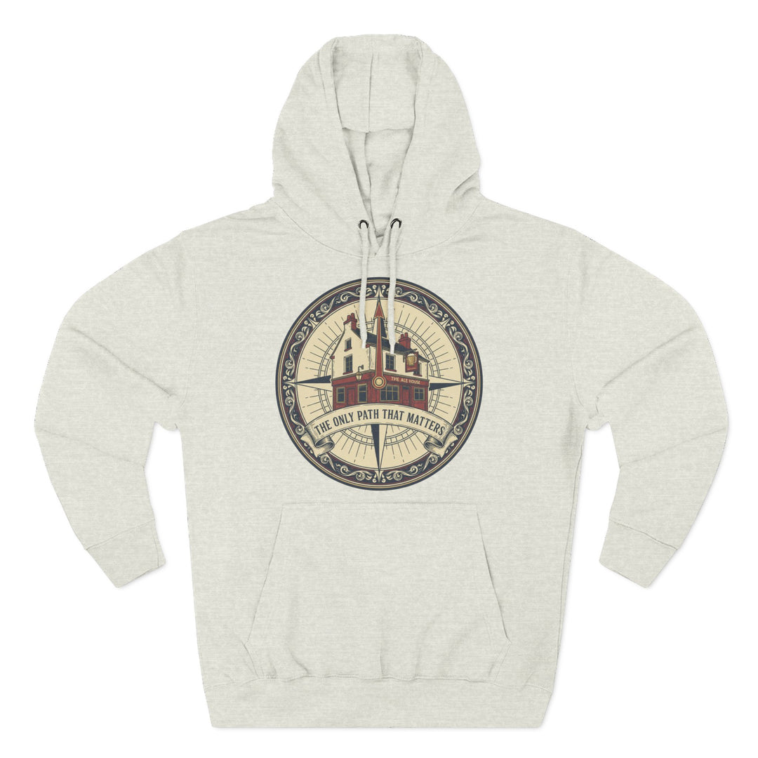 Heather gray hoodie by S&amp;W Gallus, featuring a compass graphic with "The Ale House" text.
