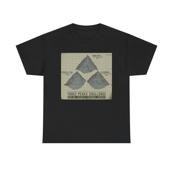 Three Peaks Challenge Graphic T-Shirt — Retro UK Mountain Summit Tee