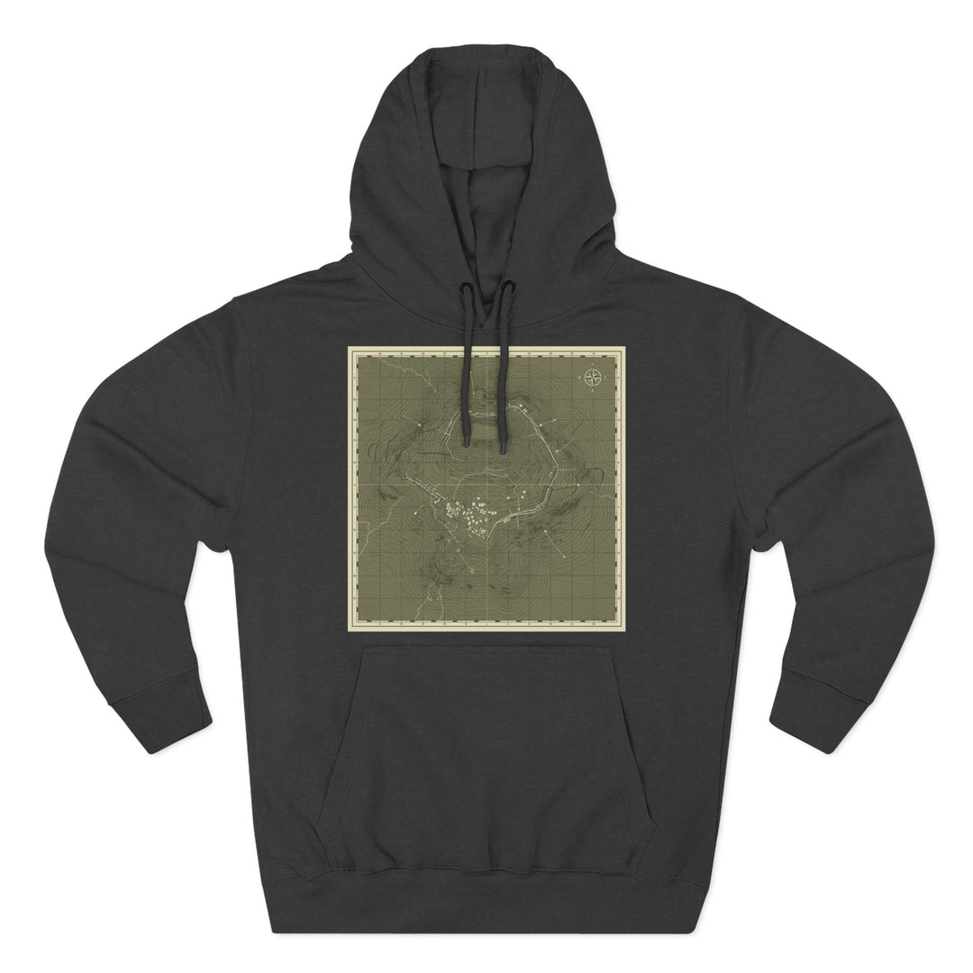Charcoal hoodie by S&amp;W Gallus featuring a green Isandlwana map graphic on the front.