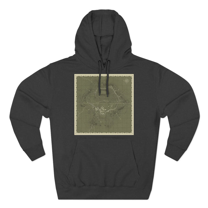Charcoal hoodie by S&amp;W Gallus featuring a green Isandlwana map graphic on the front.