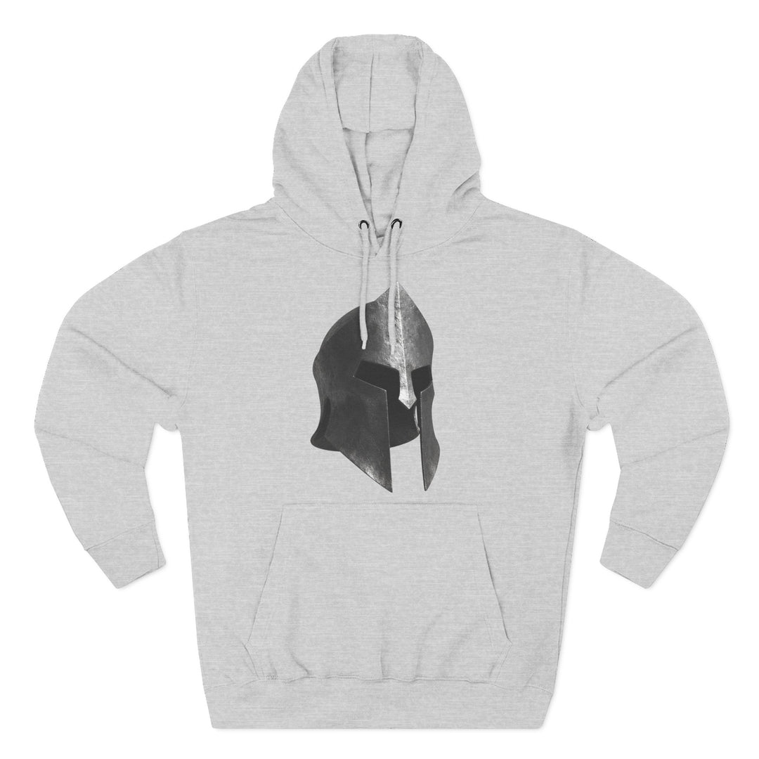Gray fleece hoodie by S&amp;W Gallus featuring a Spartan helmet graphic on the front.