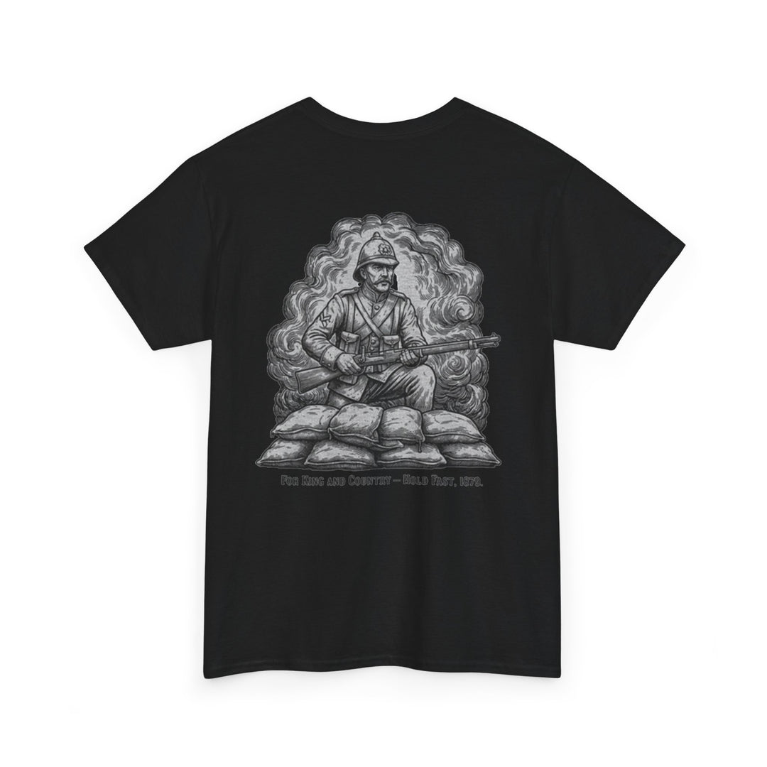 Soldier 1879 T-Shirt featuring a vintage Rorke’s Drift–style rifleman illustration. A bold Anglo-Zulu War tribute design.