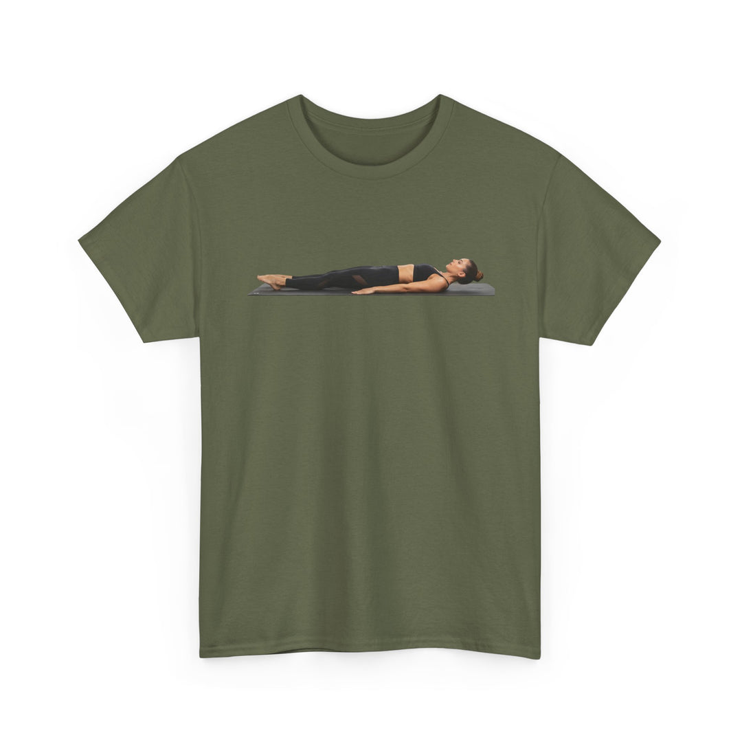 Yoga Savasana Pose Tee – soft, breathable cotton featuring the iconic Savasana pose. Perfect for yoga practice, meditation, or casual, mindful lifestyle wear.