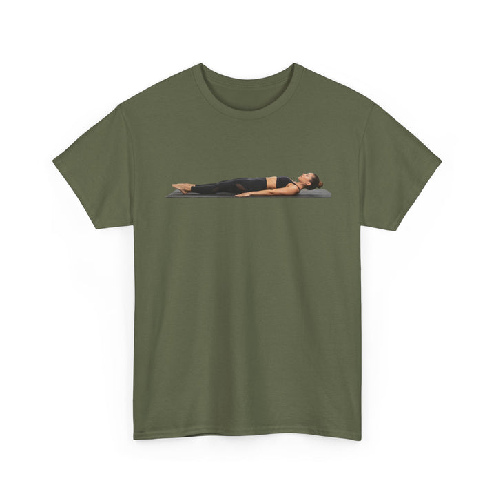 Yoga Savasana Pose Tee – soft, breathable cotton featuring the iconic Savasana pose. Perfect for yoga practice, meditation, or casual, mindful lifestyle wear.
