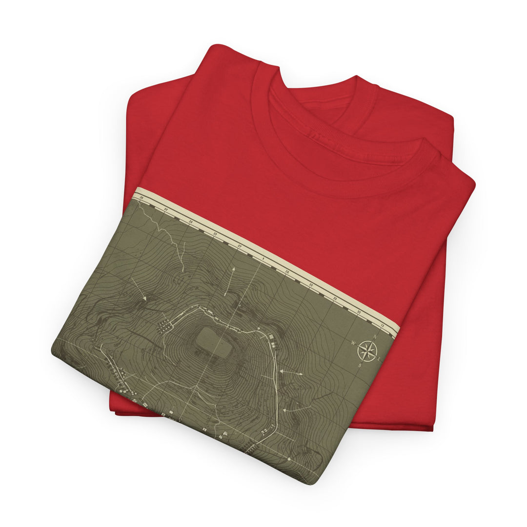 Isandlwana Map Print T-Shirt featuring a vintage topographic design. A bold heritage graphic tee inspired by historic terrain.