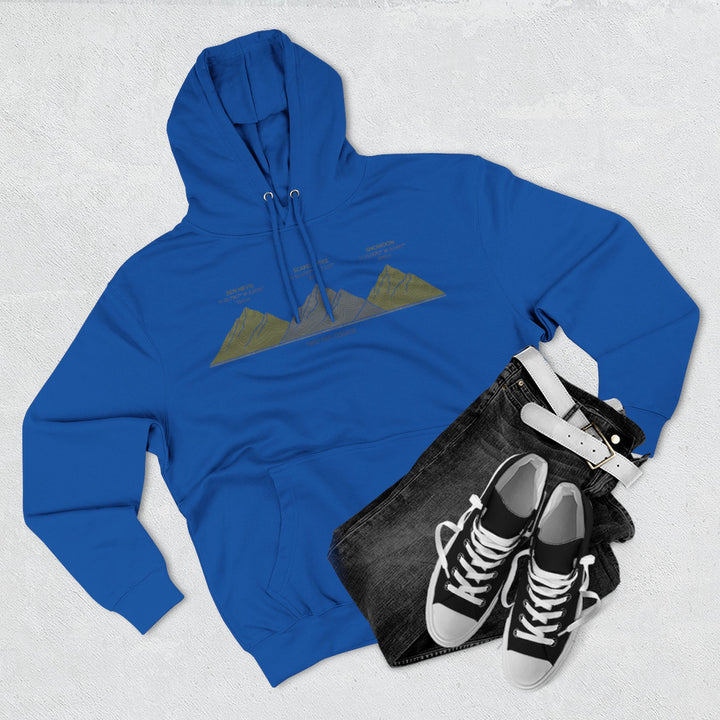Three Peaks Challenge Graphic Hoodie — Retro UK Mountain Heritage Pullover