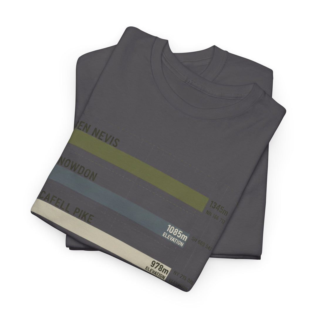 Three Peaks Challenge Graphic T-Shirt — Retro UK Mountain Hiking Tee