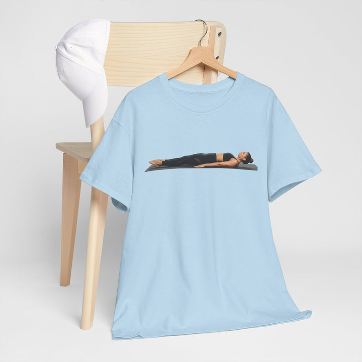 Yoga Savasana Pose Tee – soft, breathable cotton featuring the iconic Savasana pose. Perfect for yoga practice, meditation, or casual, mindful lifestyle wear.