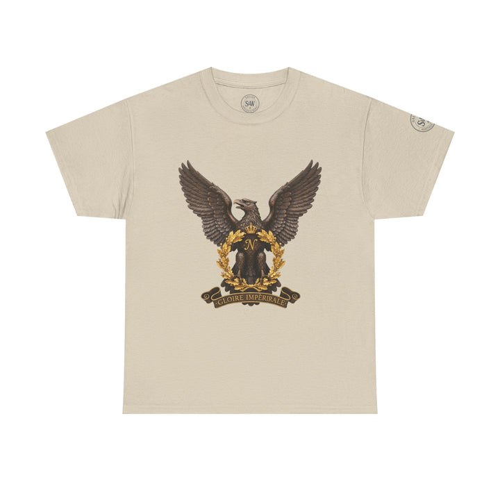 Beige t-shirt by S&amp;W Gallus featuring an eagle crest with wings spread, set against a white background.