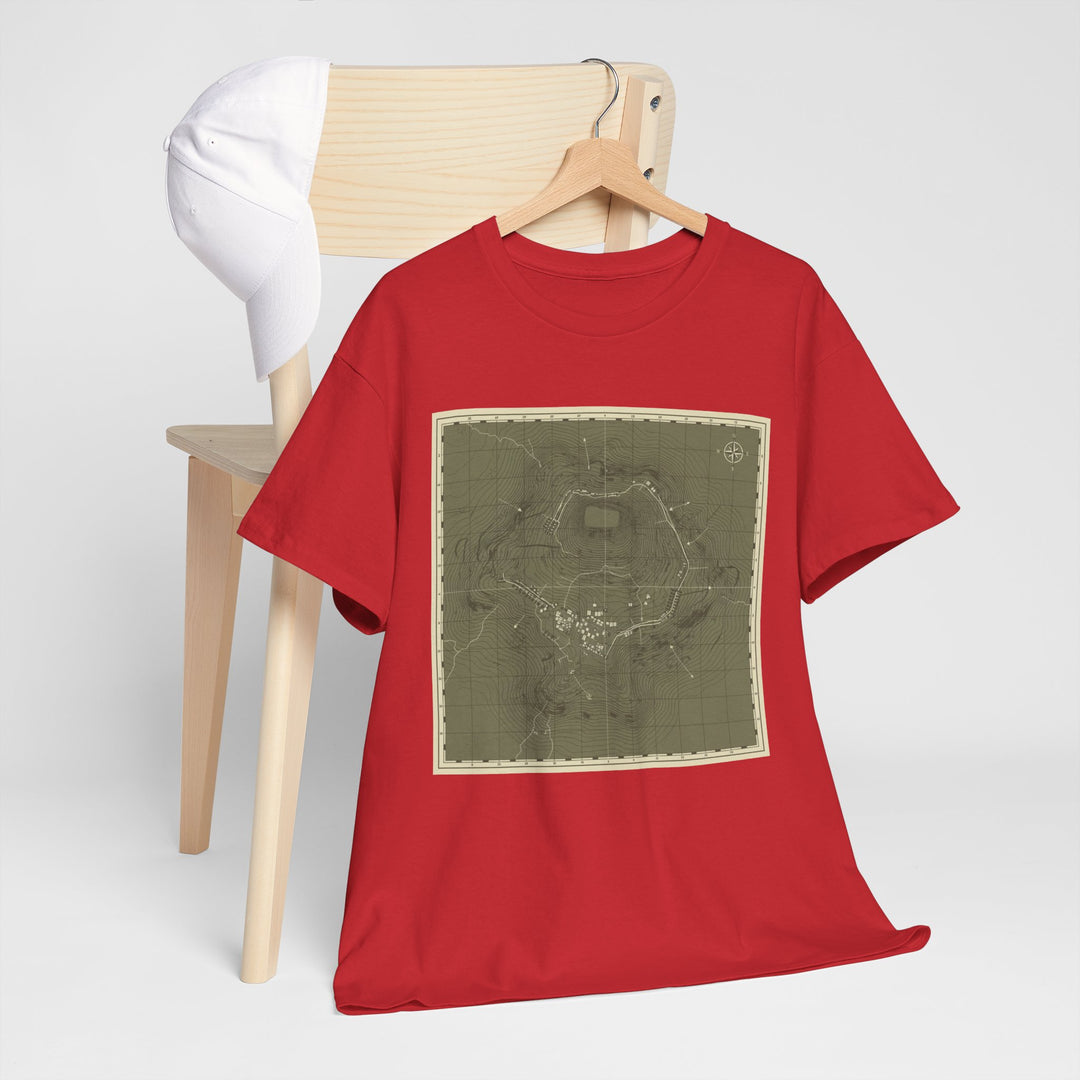 Isandlwana Map Print T-Shirt featuring a vintage topographic design. A bold heritage graphic tee inspired by historic terrain.
